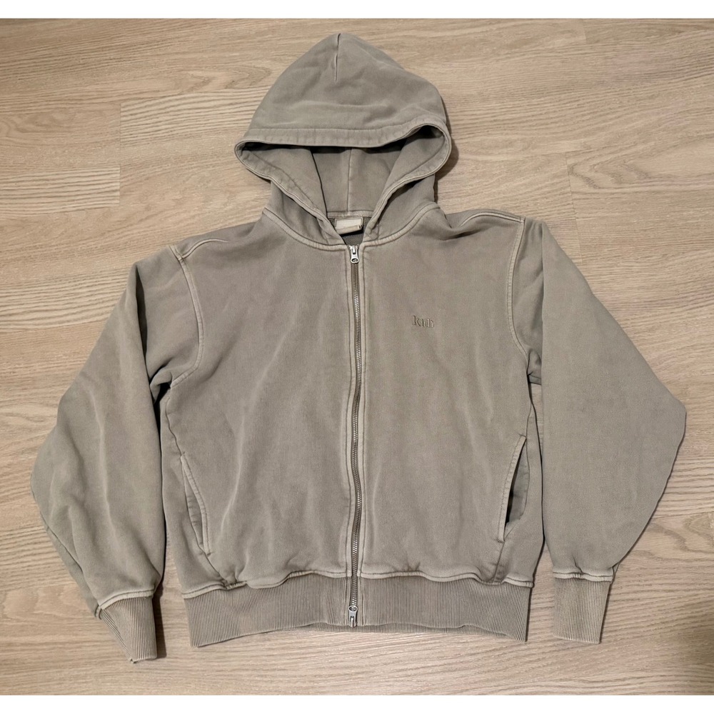 Kith Tanner Full Zip Hoodie M Womens Beige Taupe Streetwear Embroidered Logo